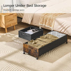 Under Bed Storage with Wheels, Wooden Under Bed Drawers On Wheels, Rolling Under Bed Shoe Storage, Space Saving,Rustic Brown,80L