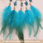 Pretty Jolly Small Tree of Life Crystal Stone Dream Catchers Blue Feathers Mini Dreamcatchers for Cars Rear View Mirror Hanging Decoration Good Luck Travel Charm Bedroom Ornaments for Women Girls