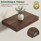 Floating Shelves for Wall 16 in x 9.3 in Deep, Wall Mounted Rustic Wood Shelf with Invisible Brackets for Storage & Display, Living Room Bedroom Bathroom, Walnut, 2 Pack