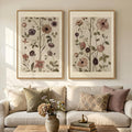 Large Framed Vintage Botanical Wall Art Set of 2, Neutral Antique Floral Canvas Painting Prints Artwork for Walls, Retro Rustic Farmhouse Flowers Pictures for Living Room Bedroom Wall Decor, 24x36 In