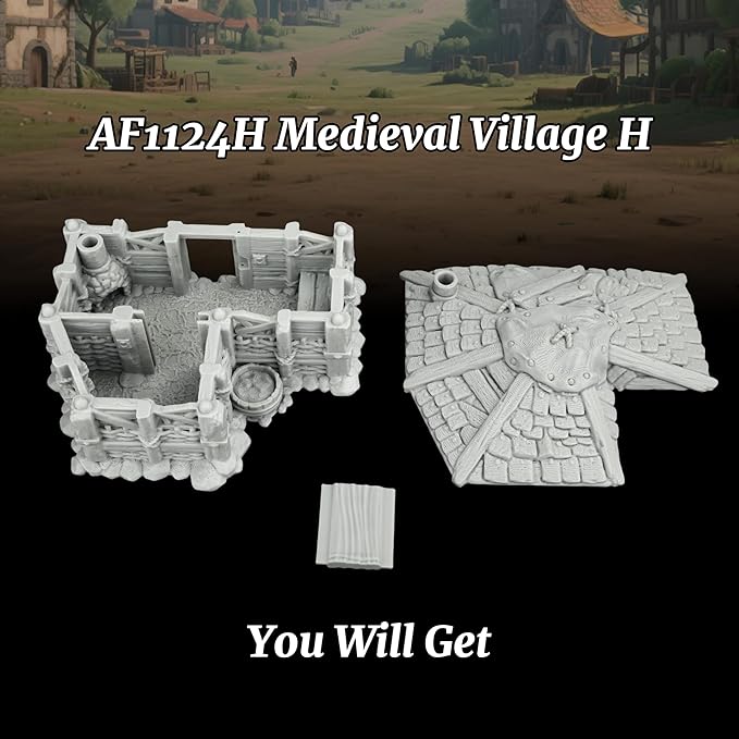 TTRPG Buildings – 25mm Scale Unpainted Tabletop Scenery Props for Role Playing, Dungeons and Dragons RPG Terrain – Medieval Village H AF1124H