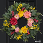 Spring Summer Eucalyptus Wreaths for Front Door Outside 24Inch Door Yellow Daisy Wreath with Sunflower Peony Dahlia Green Leaves for All Season Indoor Outdoor Home Farmhouse Porch Wall Window Decor