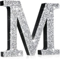 Qunclay 12'' Silver Crystal Diamond Bling Letters Crushed Diamond Decoration Wooden Glitter Letter with Screw and Hooks Rhinestone Gift for Wedding Y2k Mcbling Bedroom Wall Decor (Letter M)
