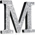 Qunclay 12'' Silver Crystal Diamond Bling Letters Crushed Diamond Decoration Wooden Glitter Letter with Screw and Hooks Rhinestone Gift for Wedding Y2k Mcbling Bedroom Wall Decor (Letter M)