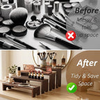 2 Set Wooden Cupcake Stand for Decor, 4 Tiered Stackable Display Risers, Farmhouse Decor Wood Dessert Table Display Set for Party, Vendor Events, Dark Brown