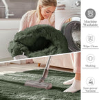 OLANLY 2x6 Machine Washable Runner Rugs for Hallway, Soft Fluffy Shaggy Bedside Rugs for Bedroom, Living Room, Indoor Floor Carpet for Kids Girls and Boys, Home Decor Aesthetic, Olive Green