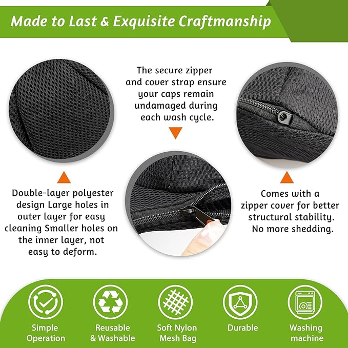 Eiito Hat Washer Cage,Hat Washing Machine with Frame Cage and Hat Washer Bag,Baseball Hat Washer,Suitable for Adult and Kid's 1-Pack Black