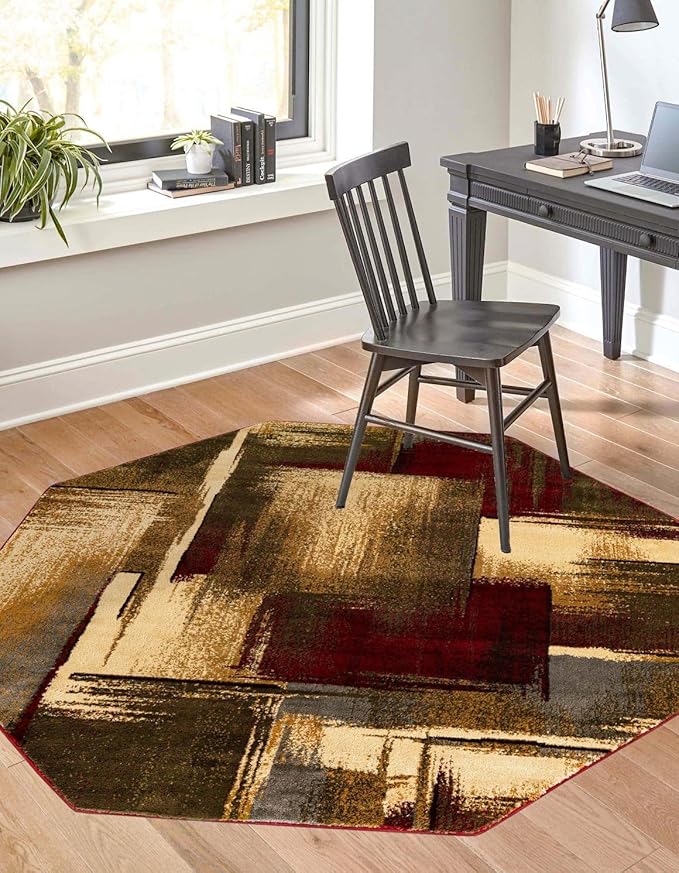 Unique Loom Barista Collection Area Rug - Timor (6' 1" Octagon, Multi/Red)