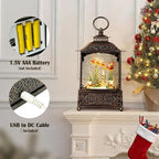 Christmas Snow Globes Church Snow Globe Lantern, Lighted Christmas Decorations Indoor for Home with Music Timer Glitter, Santa Claus Reindeer, Home Decor, USB & Battery Operated 10.4 inch