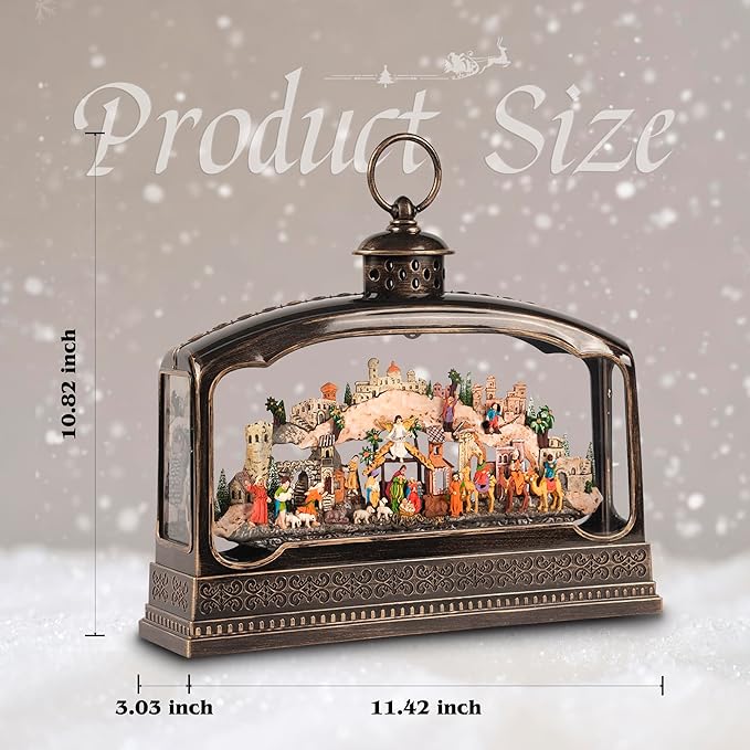 Large Nativity Scene Christmas Snow Globes, 10.83" Electric Light up Snow Globe Christmas Village, Festive Song 6H Timer & Dual Power, Musical Snowglobes Christmas Decorations Indoor Xmas Snowglobe