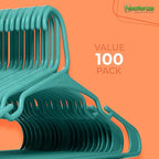 NEATERIZE Clothes Hangers Plastic 100 Pack for Adults - Plastic Hangers, The Perfect Coat Hanger and Space Saving Clothes Hangers for Closet - Aqua Hangers