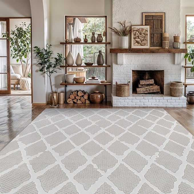 Modern Indoor Rug Diamond 6x9 Area Rugs for Living Room Luxury Kitchen Bedroom Durable Soft Geometric Durable Low and High Pile Stain Resistant Non Shedding Area Carpet 6x9