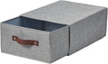 Closet Drawer Organizer Stackable Fabric Storage Boxes Bins Baskets with Lid PU Leather Handles Foldable Washable Cotton Linen Wardrobe Shelf Clothes Towels Container (Gray, Large)