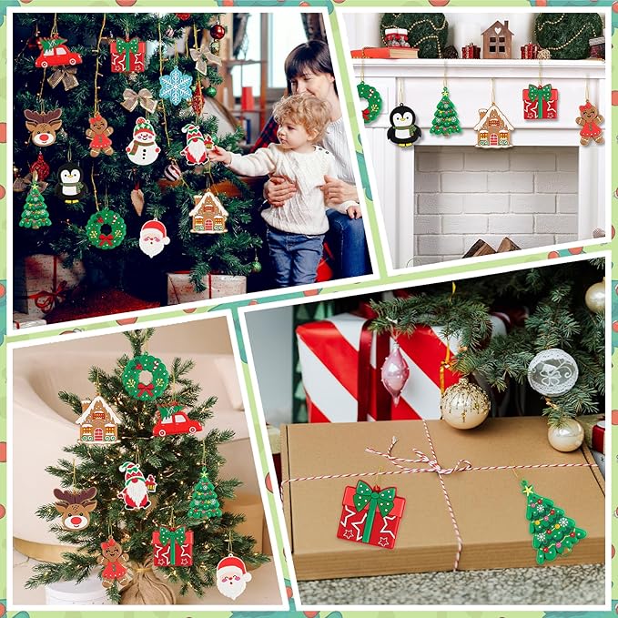 kockuu Christmas Ornaments for Tree Decorations, 24pcs Soft PVC Hanging Ornaments Snowflake Gingerbread House Snowman for Christmas Tree Gift Box, Winter Holiday Party, Home, Office Decor