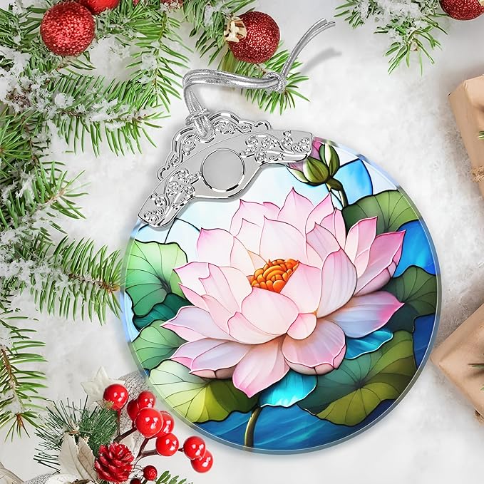 Lotus Stained Glass Orament - Christmas Ornament - Christmas Decorations for Tree - Holiday Present ldeas - Gift Exchange