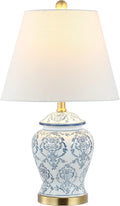 JONATHAN Y 22.25" Blue/White Chinoiserie Ceramic Urn Table Lamp, Traditional Classic Nightstand Lamp for Living Room Bedroom, White Linen Shade, LED Bulb Included JYL3085A