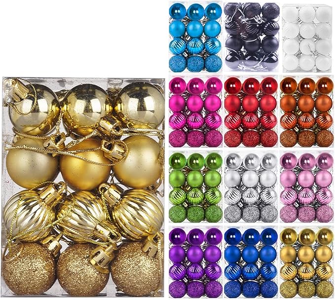 Emopeak 24Pcs Christmas Balls Ornaments for Xmas Christmas Tree - 4 Style Shatterproof Christmas Tree Decorations Hanging Ball for Holiday Wedding Party Decoration (Gold, 1.3"/3.2CM)