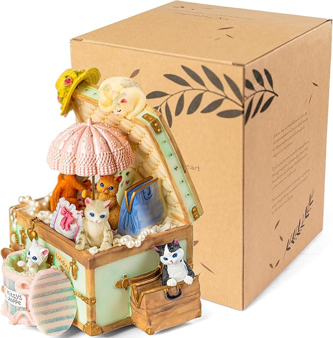 Cat Music Box for Girls, Cute Wind-Up Musical Keepsake Gift, for Daughter, Wife, Girlfriend, Sister, Granddaughter, Birthday Christmas Friendship Gift, Plays Castle in the Sky
