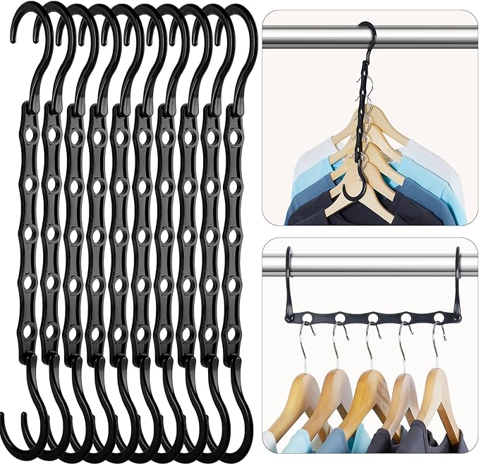 HOUSE DAY Space Saving Hangers Black, 16 Pack, Smart Closet Organizer Space Saver, Sturdy Plastic Clothes Hangers for All Types of Clothes, Closet Organizers and Storage, College Dorm Room Essentials
