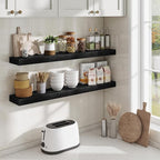 Fun Memories 40 Inch Floating Shelves, Long Wood Wall Shelf Set of 2 with Invisible Brackets, for Bathroom, Living Room, Bedroom, Kitchen, Black
