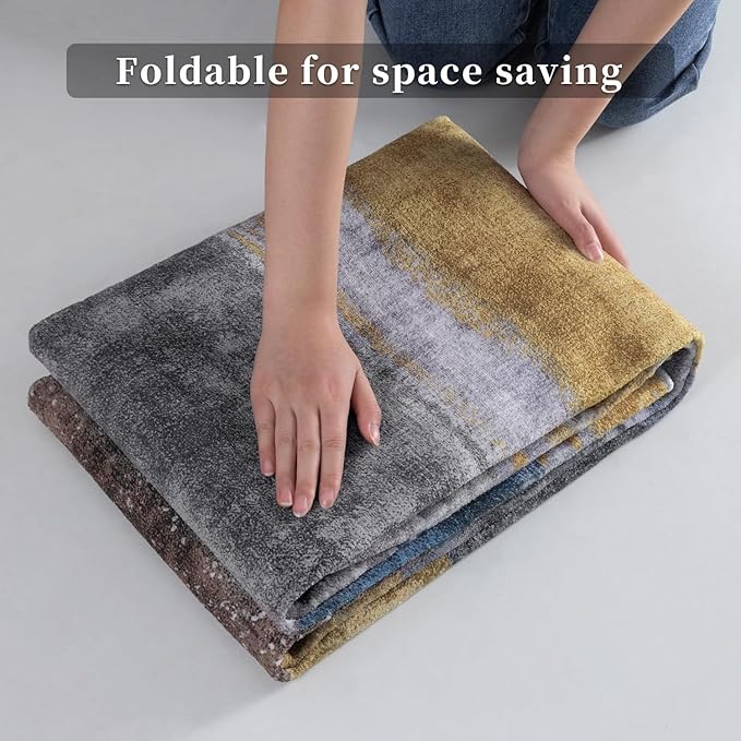 Ciicool Modern Abstract Yellow Grey Rug for Living Room, 8'x10' Machine Washable Area Rug Non-Slip Rug, Low-Pile Contemporary Indoor Dining Floor Carpet for Bedroom Office Under Table Home Decor