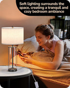 EDISHINE 23.6" Glass Table Lamp Set of 2, DIY Refillable Bedside Lamp with Linen Lampshade & Rotary Switch, E26 Base, Nightstand Light for Living Room, Bedroom, Office