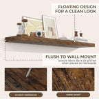 RICHFOCUS 55Inch Floating Shelves for Wall 1 Pack Shelves for Bedroom|Kitchen|Bathroom Wall Mounted Rustic Wood Floating Shelf with Invisible Brackets for Books|Storage|Decor, Rustic Brown