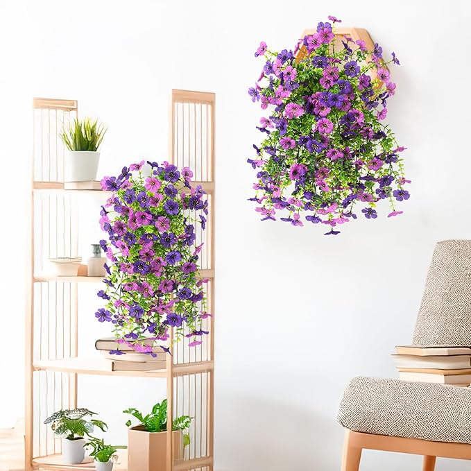 INQCMY 2Pcs Artificial Fake Hanging Flowers for Outdoors UV Resistant Artificial Plants for Spring Summer Decor Look Real Faux Flowers for Outside Home Planter Porch Patio Decor