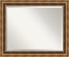 Amanti Art Bronze Wall Mirror 27x33 Manhattan Bronze Rectangle Bathroom Mirror for Wall Decor Living Room, Large Traditional Wood Frame, Hangs Horizonally and Vertically, Bathroom Decor, Beveled Edge