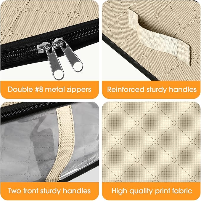 StorageRight Under Bed Storage Bags 10 Pack, 40L Large Clothes & Comforter Storage Containers with Clear Window, Breathable Fabric Organizer for Blankets, Bedding, Seasonal Clothing, Beige