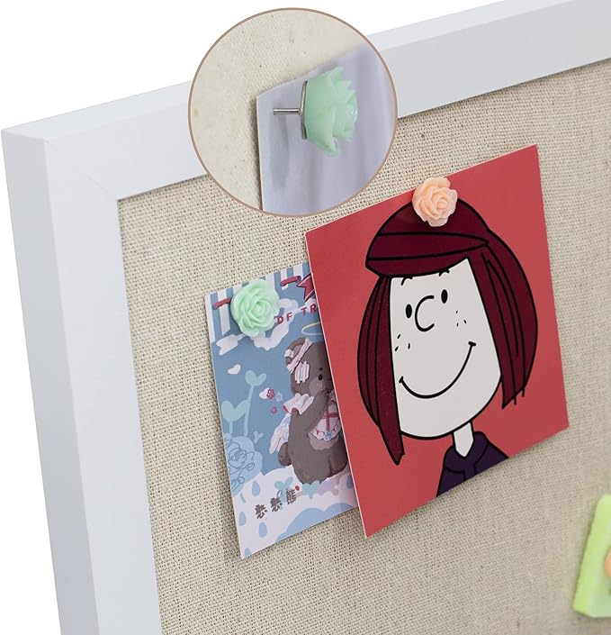 AKTOP 2-Pack Cork Board Bulletin Board 16x11 inch, Small Framed Corkboard with Linen for Wall, Hanging Pin Board Picture Board for Home Office Decor, Cute Vision Board with 25 Pushpins (Vintage White)