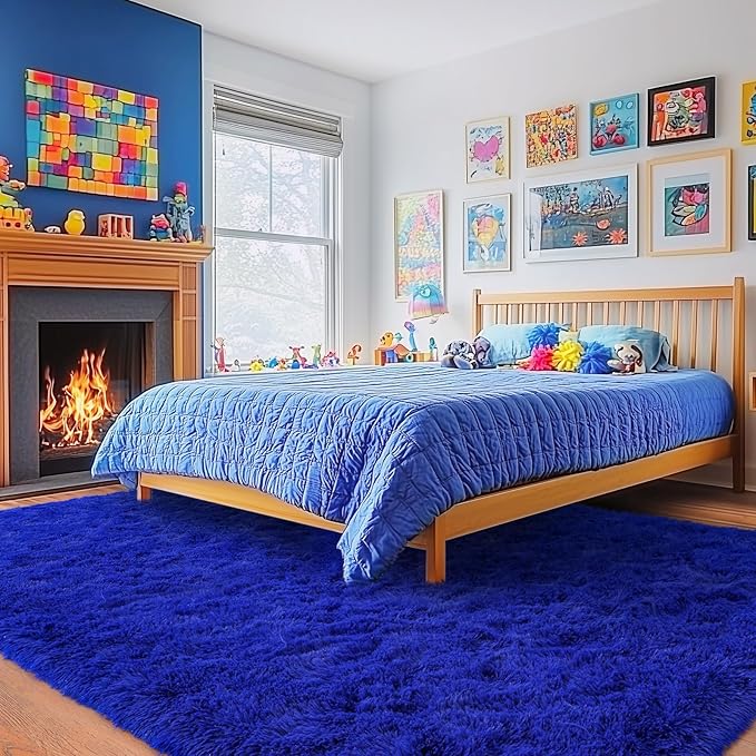 Rugs for Living Room 6x9, Soft Shaggy Modern Shag Area Rug for Bedroom, Upgrade Non-Slip Plush Fluffy Carpet for Kids Boys Girls Room Home Decor Aesthetic, Royal Blue