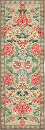 GarveeHome Floral 2.5x8 Washable Kitchen Runner Rugs Non Slip Camel Taupe Brown Vintage Boho Cottage Long Rug for Hallways Bedroom Entryway Bathroom Mat with Rubber Back