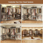 Wall Mounted Garment Rack, Industrial Pipe Metal Clothing Rack with 6 Hanging Rods (4 Expandable) & 8 Shelves, Closet Organizers and Storage System for Bedroom, Walk in Closet