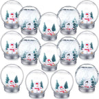 Jerify 16 Sets 3.58 Inch Christmas Plastic Clear Snow Globes Kit Water Globe with Screw Off Cap Artificial Christmas Trees Small Snowman Snowflakes for DIY Snow Globes Home Decoration Crafts