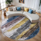 Ciicool 6ft Round Washable Rug, Modern Abstract Circle Rugs, Non-Slip Thin Lightweight Rug Yellow Brown Circular Print Distressed Carpet for Bedroom Living Room Under Dining Table Home Office Decor