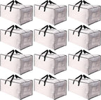 SWEET DOLPHIN 12 Pack Extra Large Moving Bags with Strong Zippers & Carrying Handles, Heavy Duty Storage Tote for Space Saving Moving Storage, Fold Flat, Alternative to Moving Box, Semi-Transparent