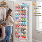 30 Pairs Over the Door Shoe Organizer, Breathable Mesh Pocket Hanging Shoe Storage for Closet, 10-Tier Door Shoes Rack, Handing Shoes Holder Fit All the Family's Sneakers, Boots, Heels, Light Grey
