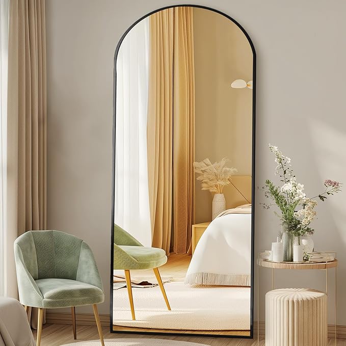 DUMOS Arched Full Length Floor Mirror, 65"x24" Full Body Standing Mirror with Aluminum Frame and Shatter Proorf Nano Glass, Modern Wall Hanging Leaning for Living Room, Home Decor, Black