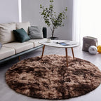 FJZFING Tie-Dyed Coffee Round Rug Ultra-Soft Plush Modern 4x4 Circle Area Rug for Kid's Bedroom, Fluffy Shag Circular Rug for Nursery Room, Non-Slip Home Decor Carpet for Teen's Room