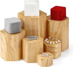 Jetec 12 Pcs Hexagonal Jewelry Display Risers Hexagonal Market Display Risers Stands Acrylic Showcase Acrylic Stand for Jewelry Model Figures Decoration, 6 Sizes (Woodgrain)