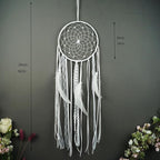 5 Pcs White Jute Crochet Dream Catchers Set, Handmade Bohemian Wall Decor with Feather Tassels – for Bedroom, Living Room, Nursery, Wedding & Boho Home Decoration(White)