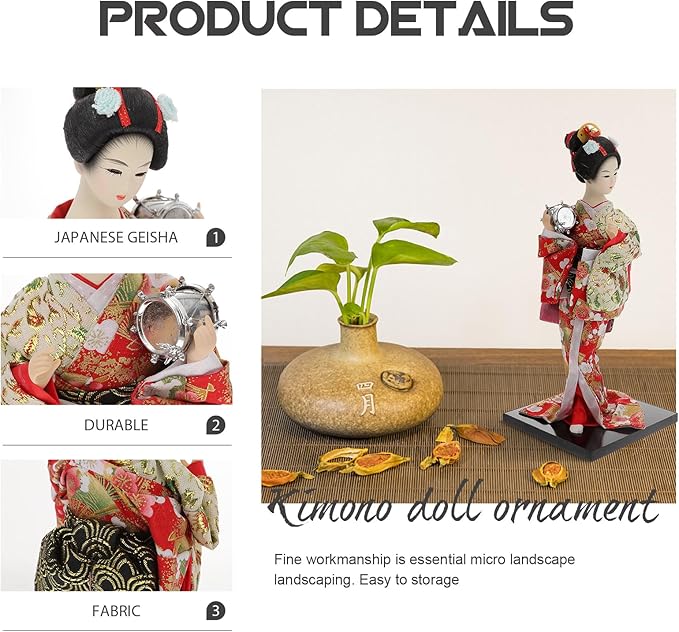12" Traditional Japanese Geisha Doll Authentic Red Kimono Figurine Hand-Painted Porcelain & Fabric Asian Collectible Statue for Home Office Decor Gift Boxed