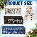 Lineshading 4 Pcs Winter Table Decor Wooden Snowman Decorations Winter Tiered Tray Decor Christmas Centerpieces Rustic Decorative Snowman Block Signs Gift Farmhouse for Kitchen Home Desk