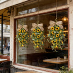 2 Pack 21'' Summer Sunflower Swag Wreaths for Cabinets Artificial Yellow Daisies Flower Teardrop Wreath with Orange Berry and White Sprigs Floral Wreath for Farmhouse Front Door Porch Window Wall