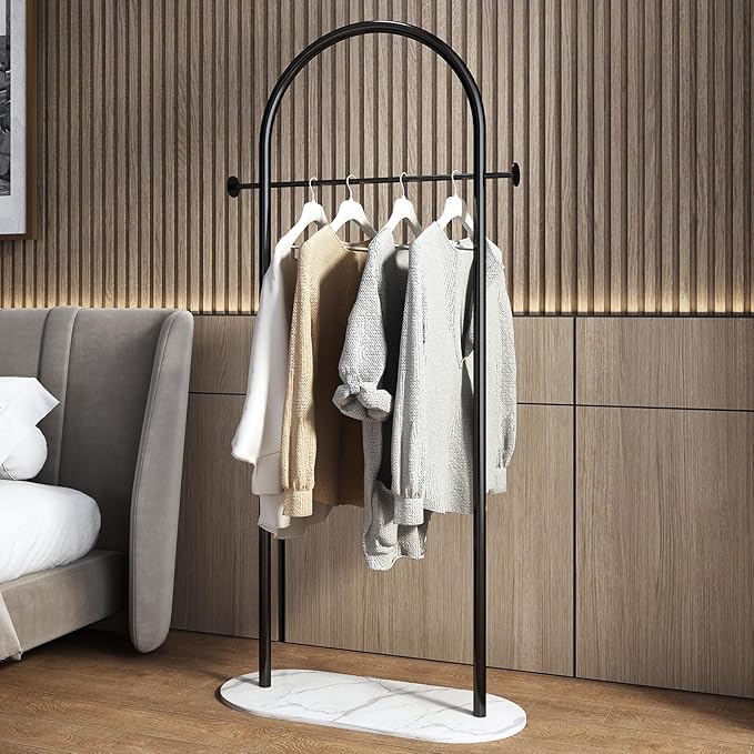Freestanding Clothing Rack with Marble Base,Modern Black Arch Garment Rack for Small Spaces,Sturdy Metal Coat Rack,Clothes Racks for Hanging Clothes in Bedroom,Closet,Entryway,Boutique Display