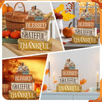 Lineshading 4 Pcs Fall Pumpkin Decor Fall Table Decoration Thanksgiving Tiered Tray Decor Thanksgiving Centerpiece Rustic Stacked Pumpkin Block Signs Farmhouse Harvest Decoration for Home Kitchen