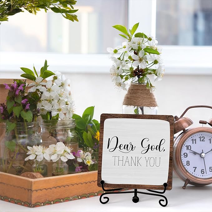 Modern Farmhouse Decor, Home Decor For Living Room, Boho Chic Aesthetic Shelf Decorations, Christian Rutsic Dear God Sign, Farm House Entryway Tv Stand Fireplace Coffee Table Decoration (05)