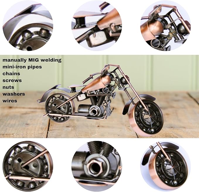 Trebisky Metal Motorcycle Sculpture (Copper Sportster) – Vintage Scrap Art Desk Decor for Office & Home, Unique for Dad, Men, Father, or Biker Enthusiasts