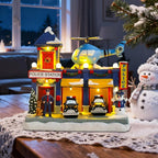 WONDER GARDEN Christmas Village Houses-Christmas Houses Village - Lighted Musical Police Station Collectible Buildings with Moving Car and Helicopter for Home Indoor Decor or Gift